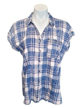 Rock & Republic Womens Large Plaid Short Sleeve Button Down Top